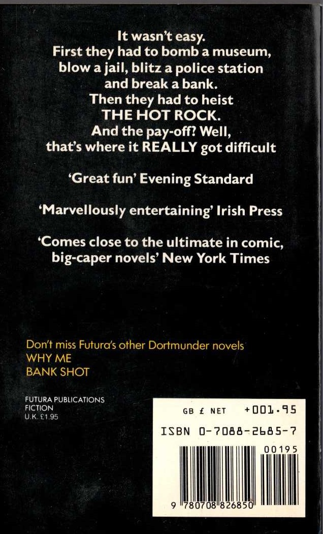 Donald E. Westlake  THE HOT ROCK magnified rear book cover image