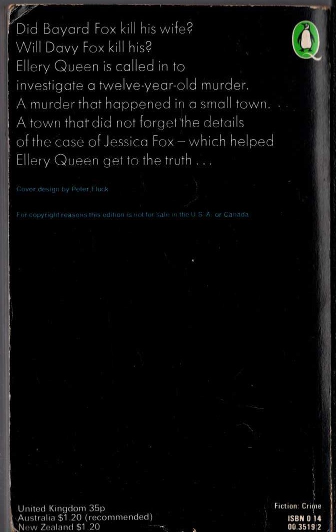 Ellery Queen  THE MURDERER IS A FOX magnified rear book cover image