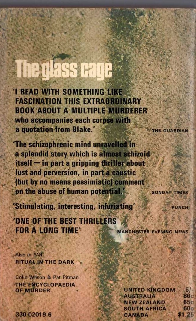 Colin Wilson  THE GLASS CAGE magnified rear book cover image