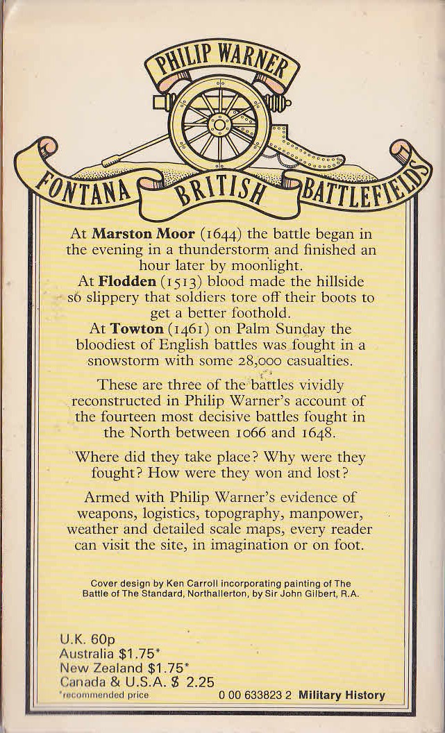 Philip Warner  BRITISH BATTLEFIELDS: THE NORTH magnified rear book cover image