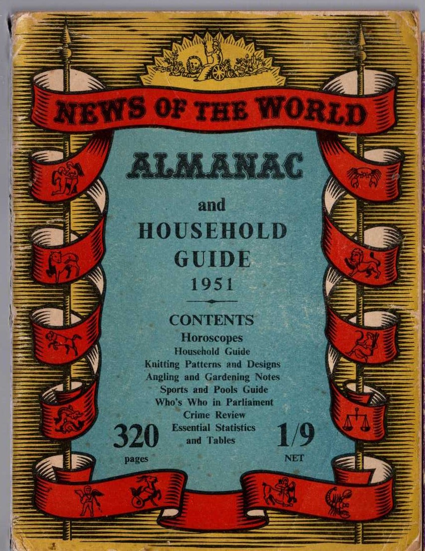 News Of The World  NEWS OF THE WORLD ALMANAC and Household Guide 1951 front book cover image