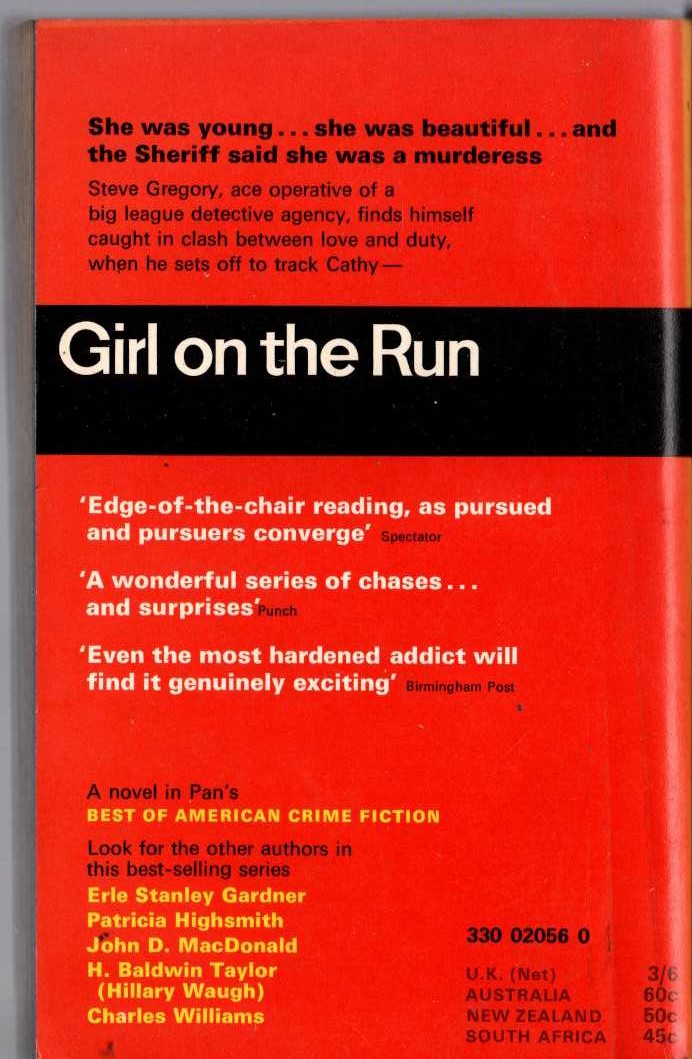 Hillary Waugh  GIRL ON THE RUN magnified rear book cover image