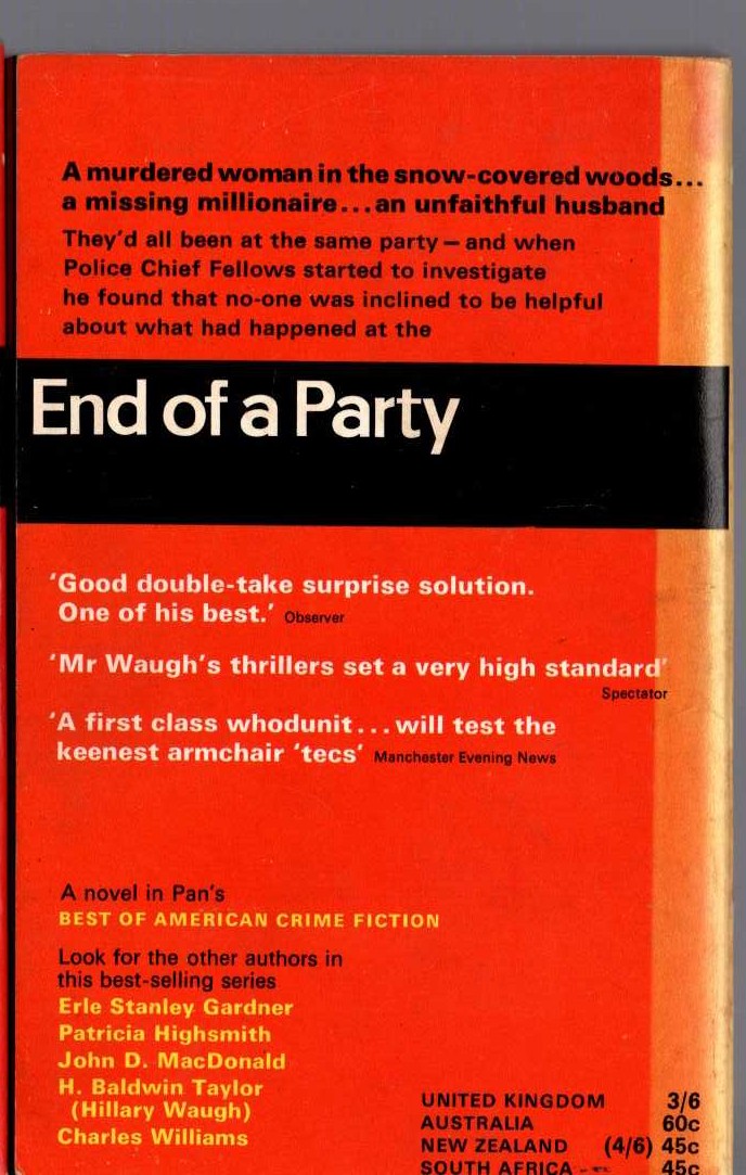 Hillary Waugh  END OF A PARTY magnified rear book cover image