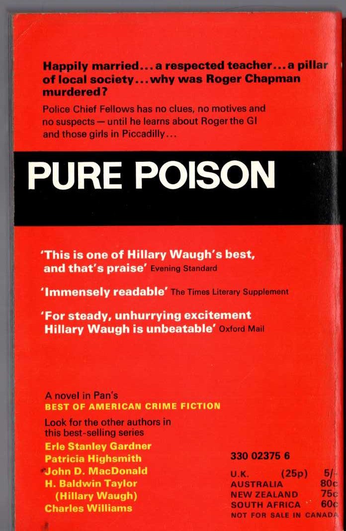 Hillary Waugh  PURE POISON magnified rear book cover image