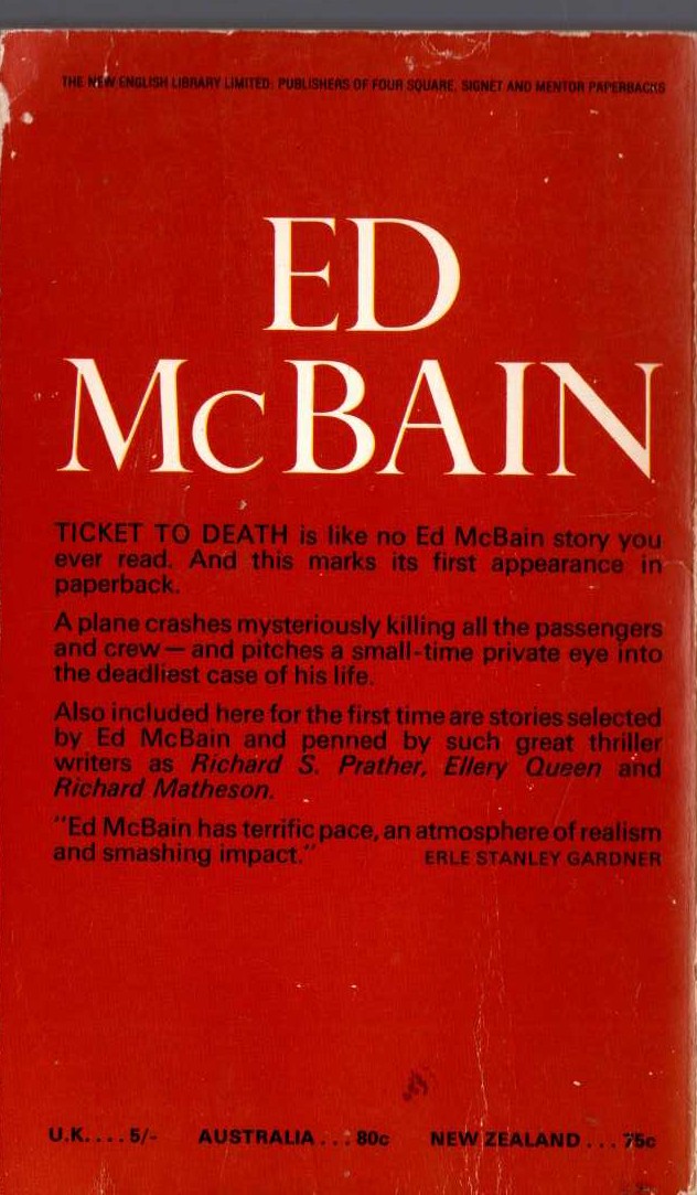 Ed McBain  TICKET TO DEATH magnified rear book cover image