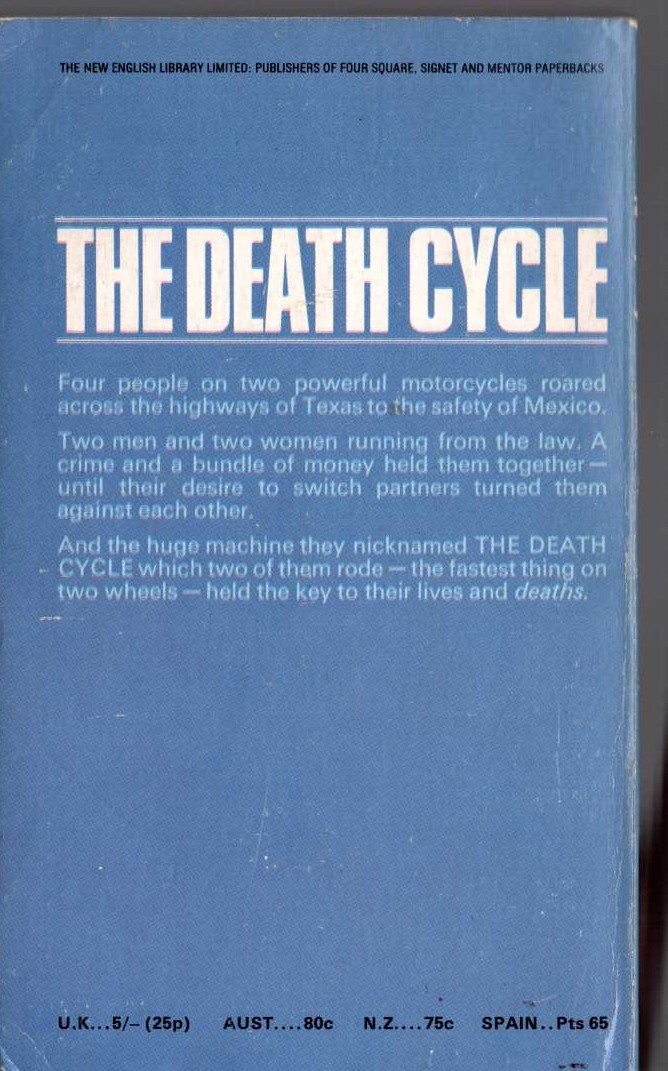 Charles Runyon  THE DEATH CYCLE magnified rear book cover image