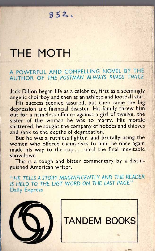 James M. Cain  THE MOTH magnified rear book cover image