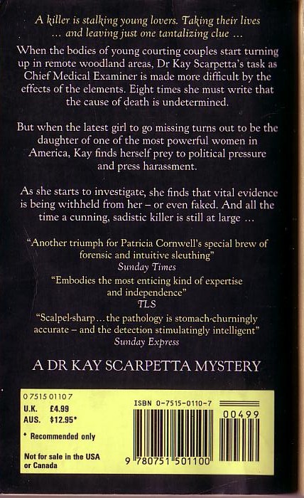 Patricia Cornwell  ALL THAT REMAINS magnified rear book cover image