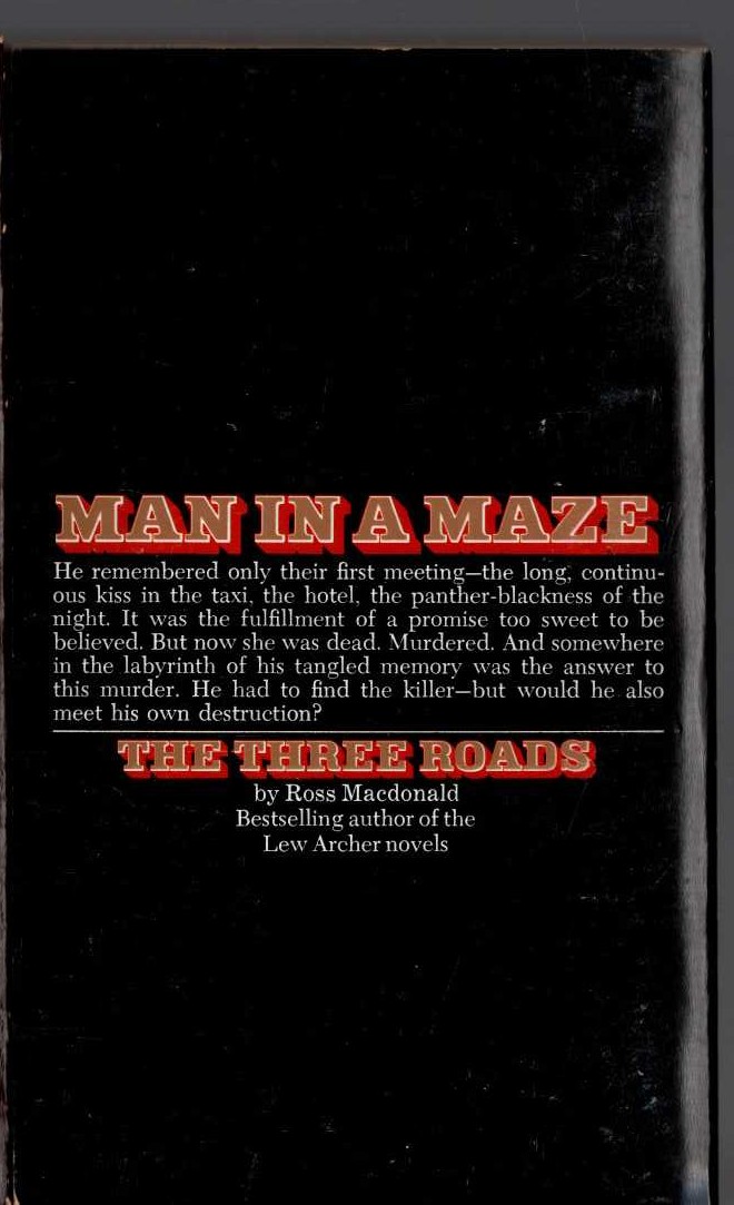 Ross Macdonald  THE THREE ROADS magnified rear book cover image