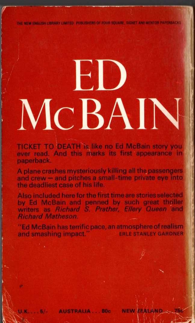 Ed McBain  TICKET TO DEATH magnified rear book cover image