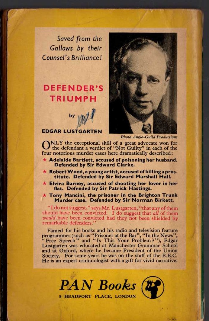 Edgar Lustgarten  DEFENDER'S TRIUMPH magnified rear book cover image