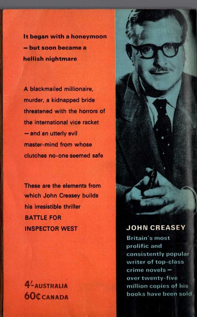 John Creasey  BATTLE FOR INSPECTOR WEST magnified rear book cover image