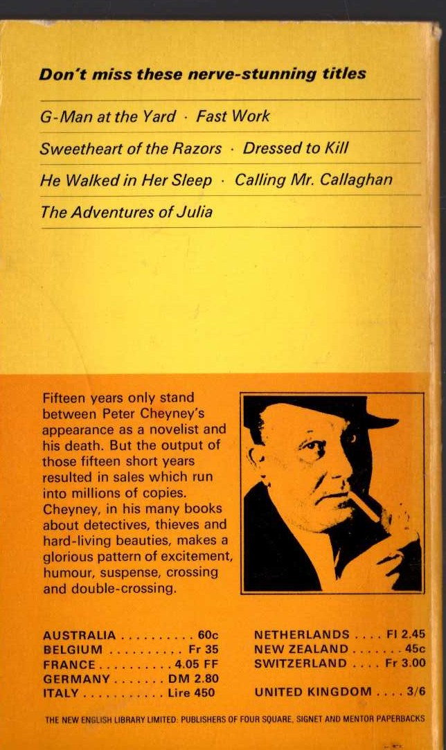 Peter Cheyney  CALLING MR. CALLAGHAN magnified rear book cover image