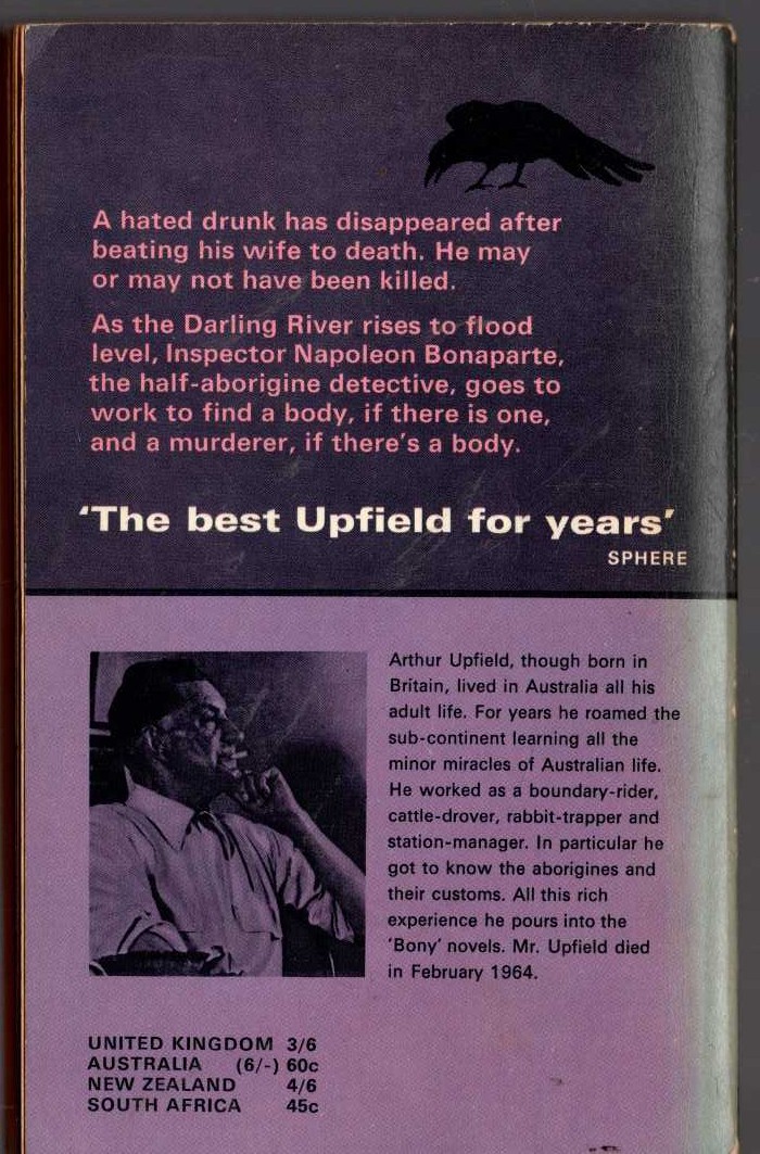 Arthur Upfield  MADMAN'S BEND magnified rear book cover image