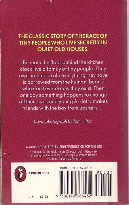 Mary Norton  THE BORROWERS (BBC TV: Ian Holme, Penelope Wilton..) magnified rear book cover image