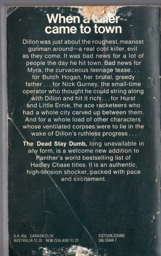 James Hadley Chase  THE DEAD STAY DUMB magnified rear book cover image