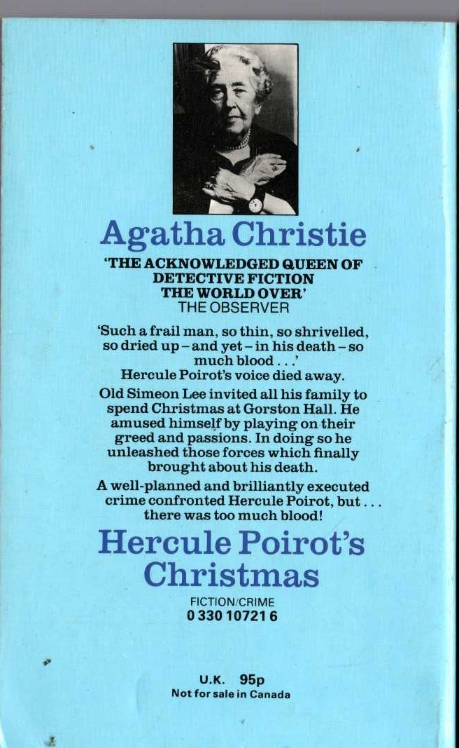 Agatha Christie  HERCULE POIROT'S CHRISTMAS magnified rear book cover image