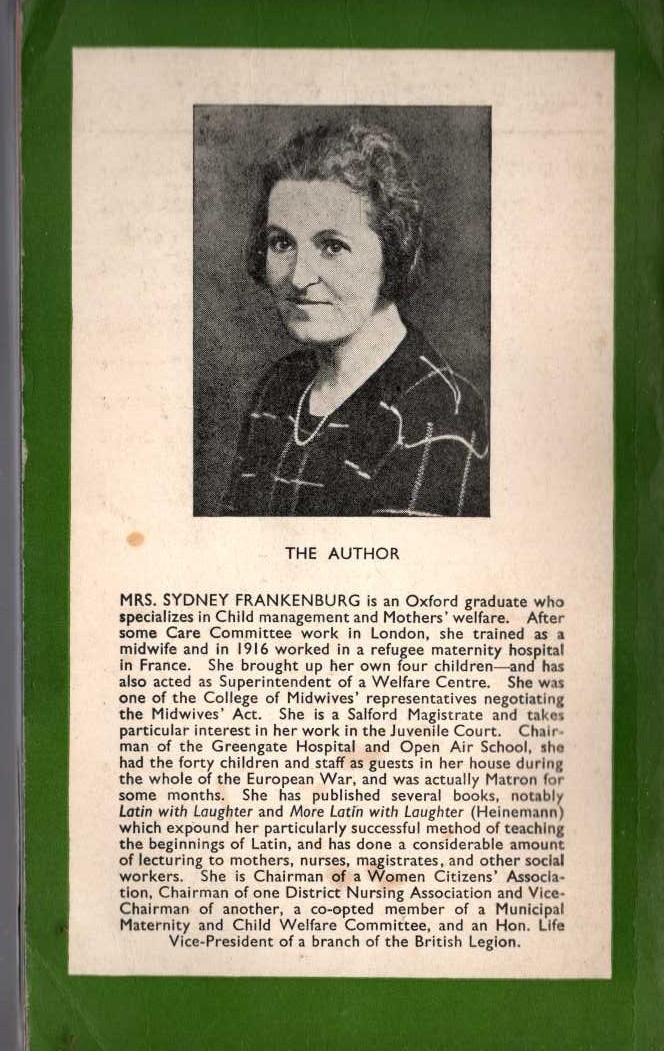 Mrs Sydney Frankenburg  COMMON SENSE IN THE NURSERY magnified rear book cover image