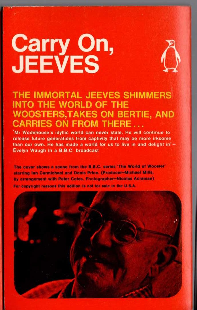 P.G. Wodehouse  CARRY ON, JEEVES (Ian Carmichael and Dennis Price) magnified rear book cover image