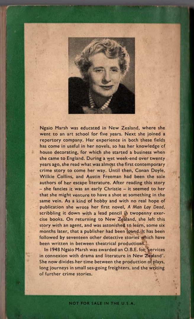 Ngaio Marsh  DEATH AT THE BAR magnified rear book cover image