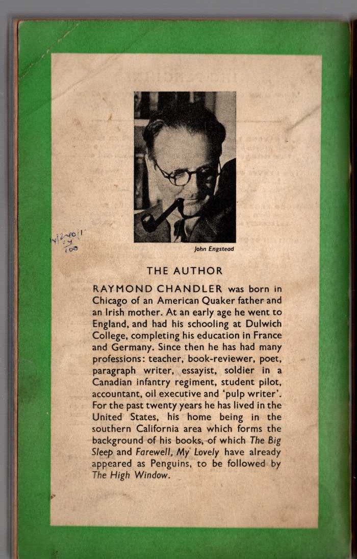 Raymond Chandler  TROUBLE IS MY BUSINESS magnified rear book cover image