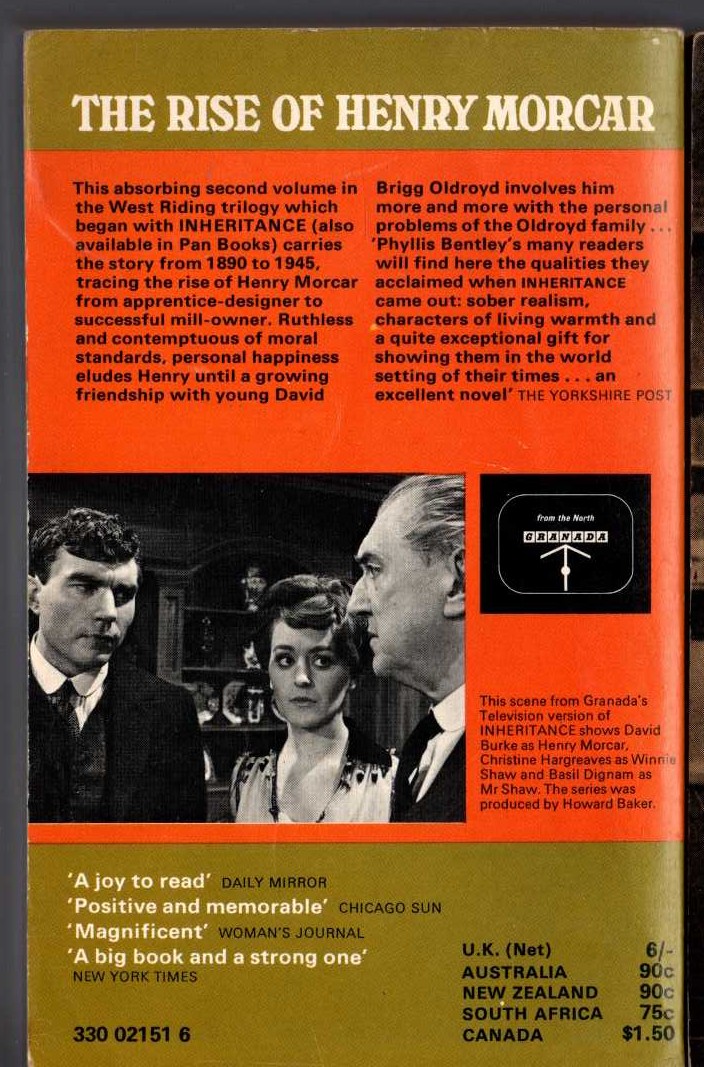 Phyllis Bentley  THE RISE OF HENRY MORCAR (Granada TV) magnified rear book cover image