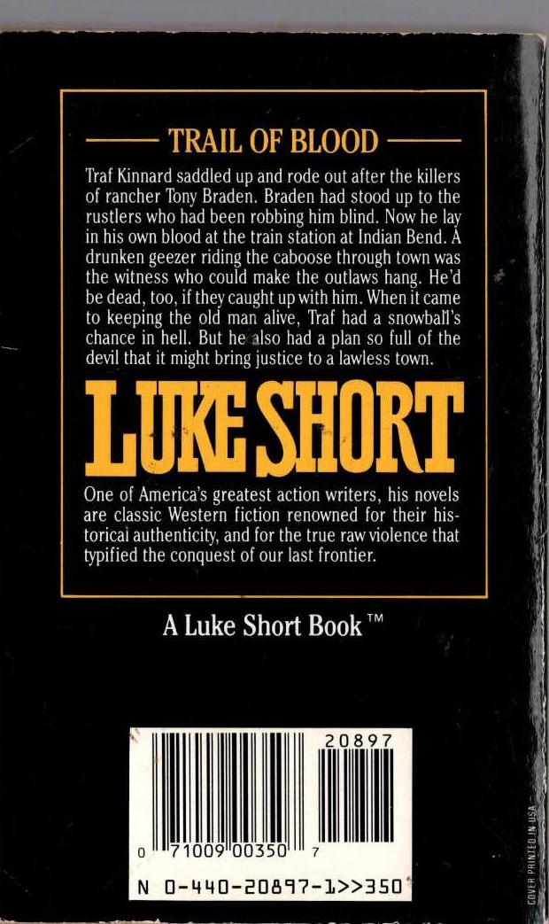 Luke Short  THE GUNS OF HANGING LAKE magnified rear book cover image