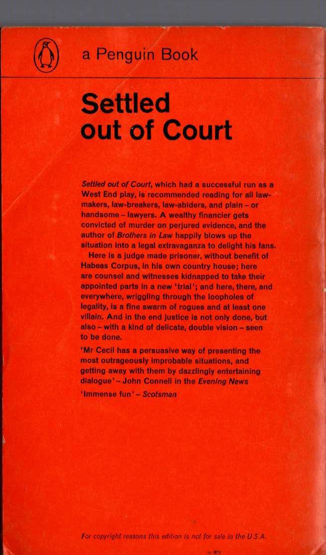 Henry Cecil  SETTLED OUT OF COURT magnified rear book cover image