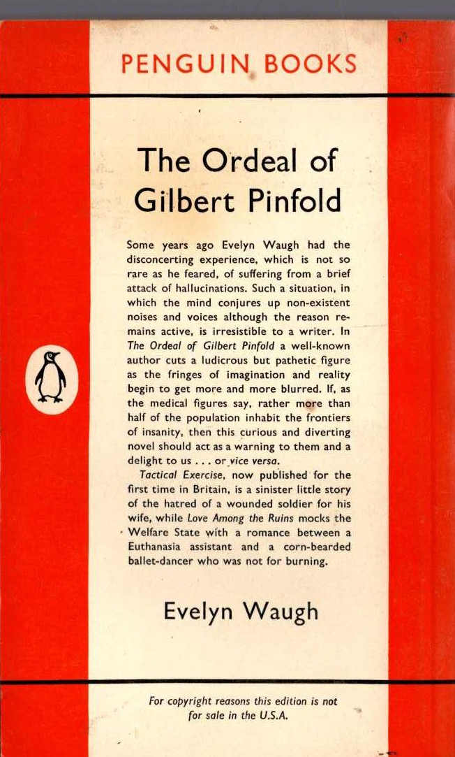 Evelyn Waugh  THE ORDEAL OF GILBERT PINFOLD magnified rear book cover image