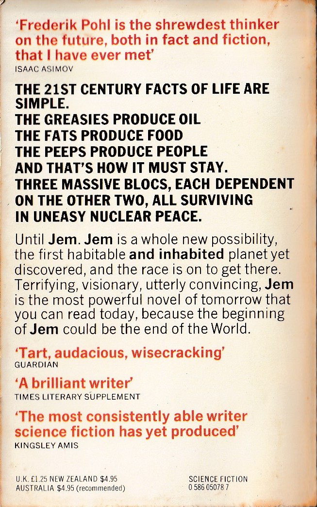 Frederik Pohl  JEM magnified rear book cover image