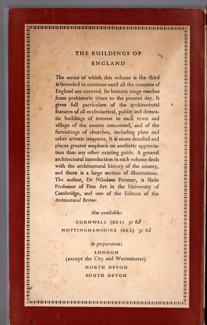 Nikolaus Pevsner  MIDDLESEX (Buildings of England) magnified rear book cover image