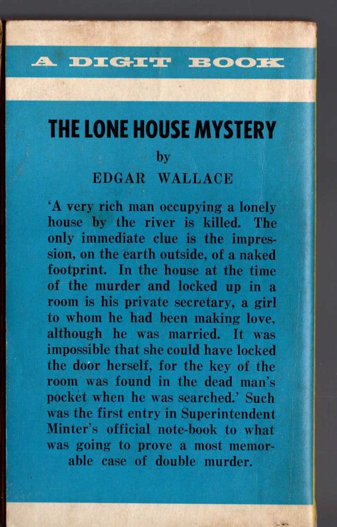 Edgar Wallace  THE LONE HOUSE MYSTERY magnified rear book cover image