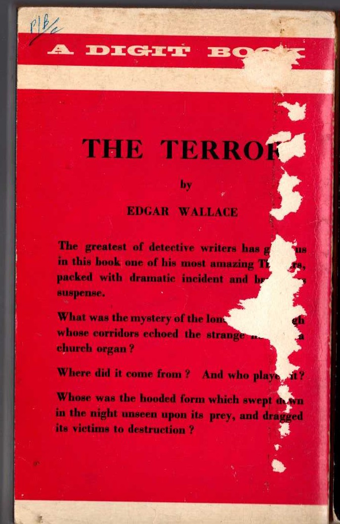 Edgar Wallace  THE TERROR magnified rear book cover image