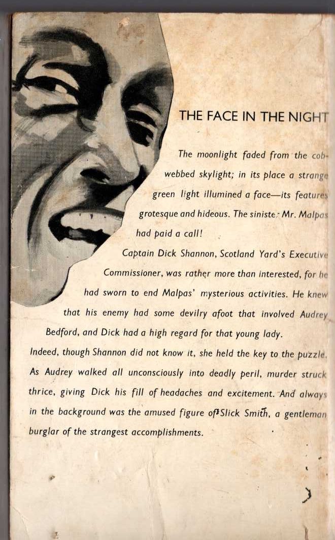 Edgar Wallace  THE FACE IN THE NIGHT magnified rear book cover image