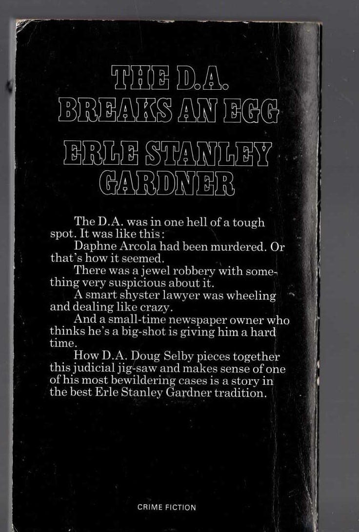 Erle Stanley Gardner  THE D.A. BREAKS AN EGG magnified rear book cover image