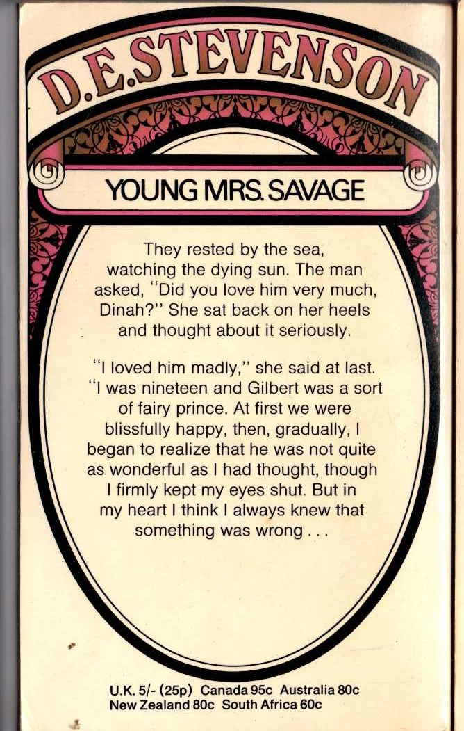 D.E. Stevenson  YOUNG MRS. SAVAGE magnified rear book cover image