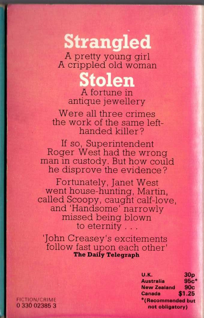 John Creasey  THE SCENE OF THE CRIME (Roger West) magnified rear book cover image