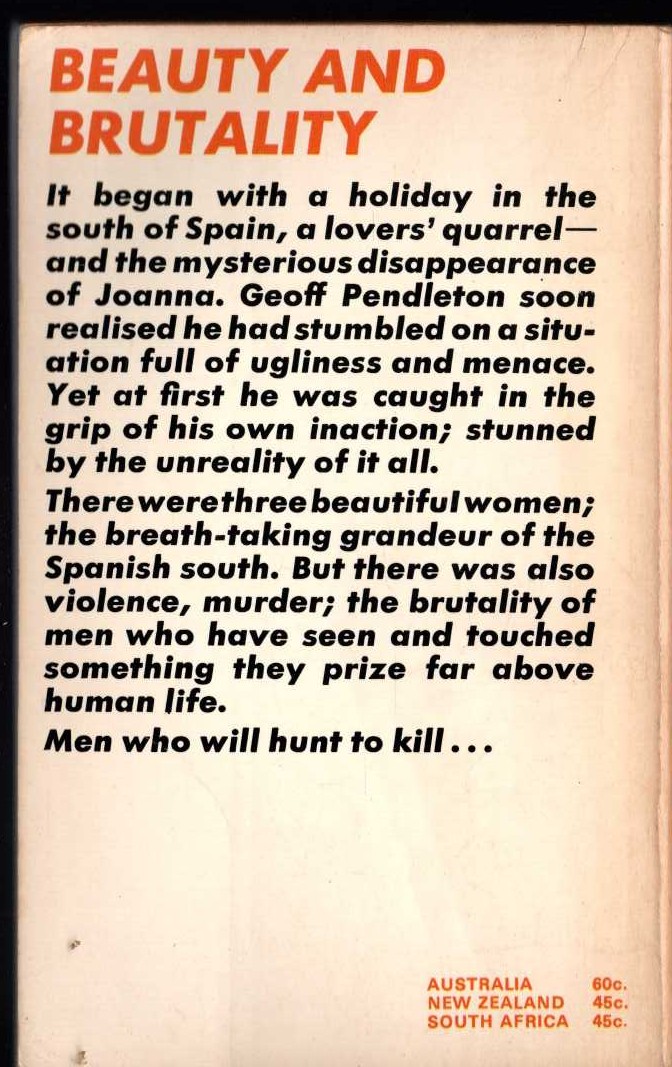 Michael Halliday  DEATH IN THE SPANISH SUN magnified rear book cover image