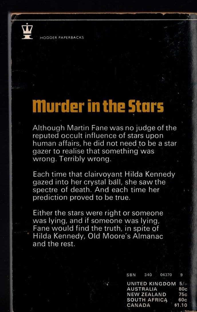 Michael Halliday  MURDER IN THE STARS magnified rear book cover image