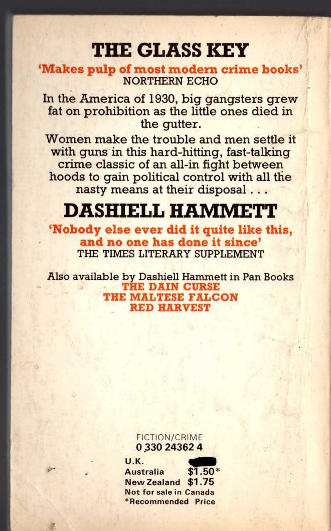 Dashiell Hammett  THE GLASS KEY magnified rear book cover image