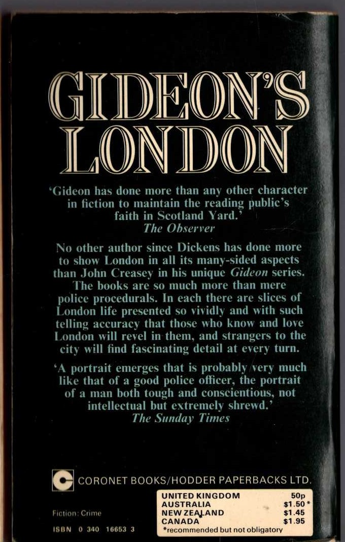 J.J. Marric  GIDEON'S LONDON: containing - GIDEON'S MARCH/ GIDEON'S RIVER/ GIDEON'S WRATH magnified rear book cover image