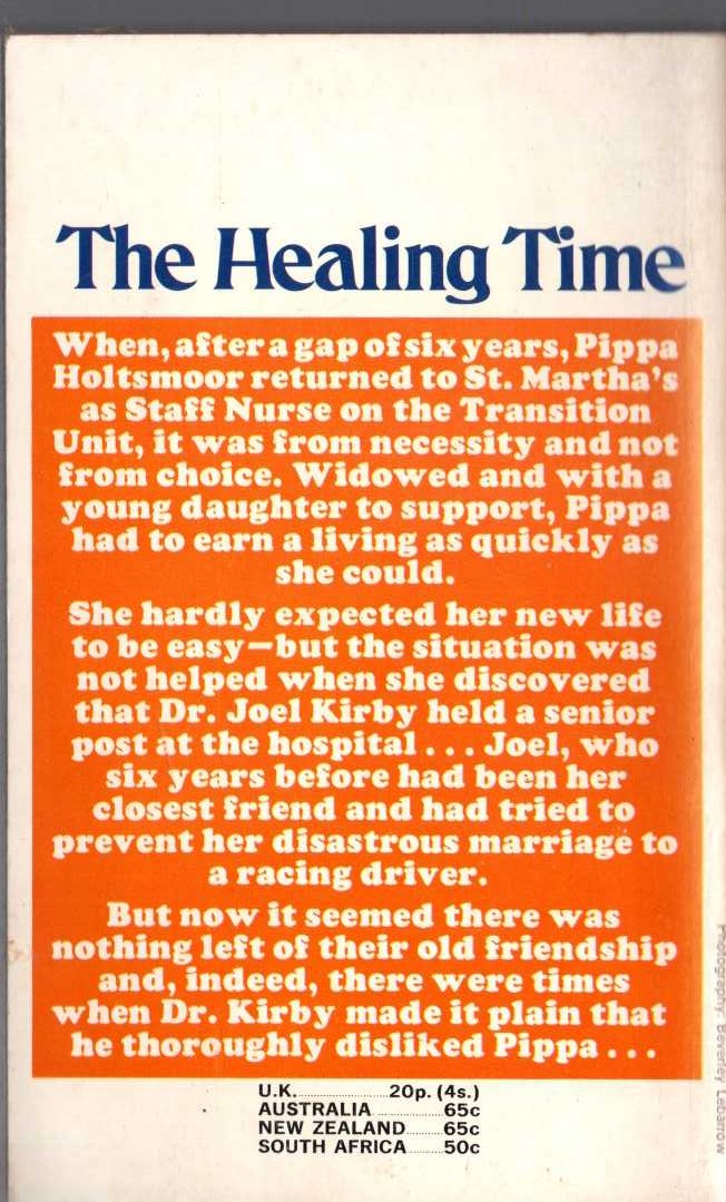 Lucilla Andrews  THE HEALING TIME magnified rear book cover image