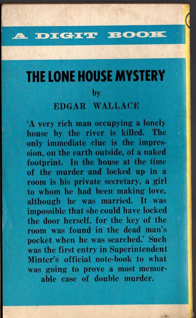 Edgar Wallace  THE LONE HOUSE MYSTERY magnified rear book cover image