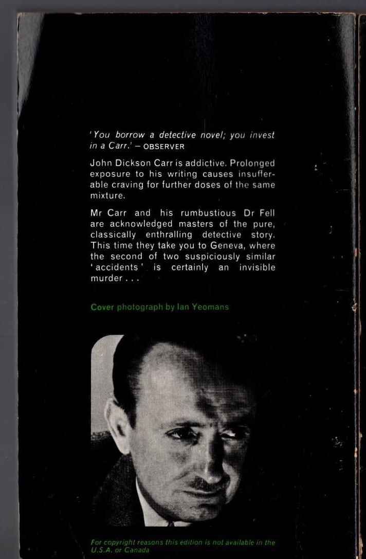 John Dickson Carr  IN SPITE OF THUNDER magnified rear book cover image