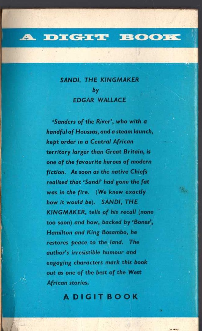 Edgar Wallace  SANDI THE KING MAKER magnified rear book cover image