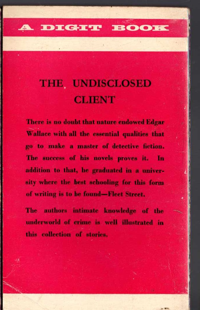 Edgar Wallace  THE UNDISCLOSED CLIENT magnified rear book cover image