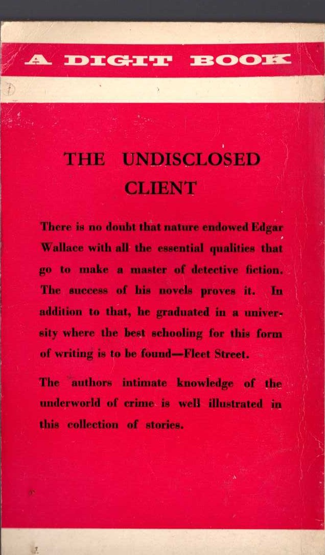 Edgar Wallace  THE UNDISCLOSED CLIENT magnified rear book cover image