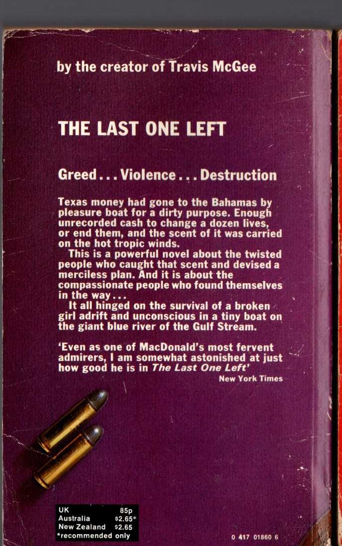 John D. MacDonald  THE LAST ONE LEFT magnified rear book cover image