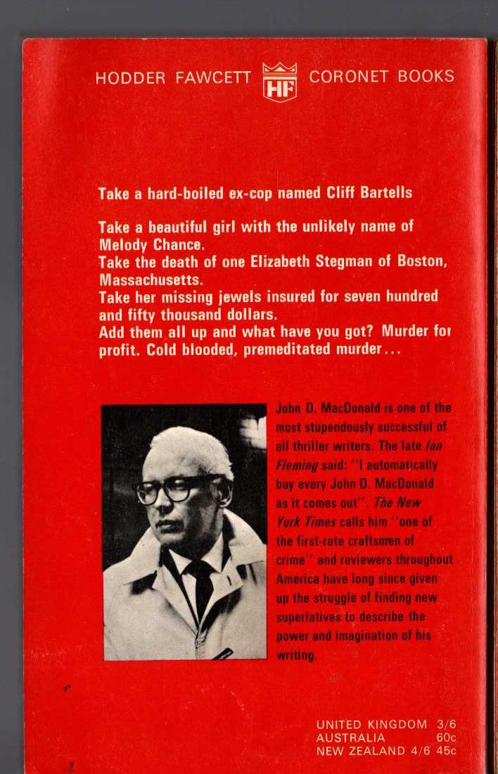 John D. MacDonald  THE BRASS CUPCAKE magnified rear book cover image