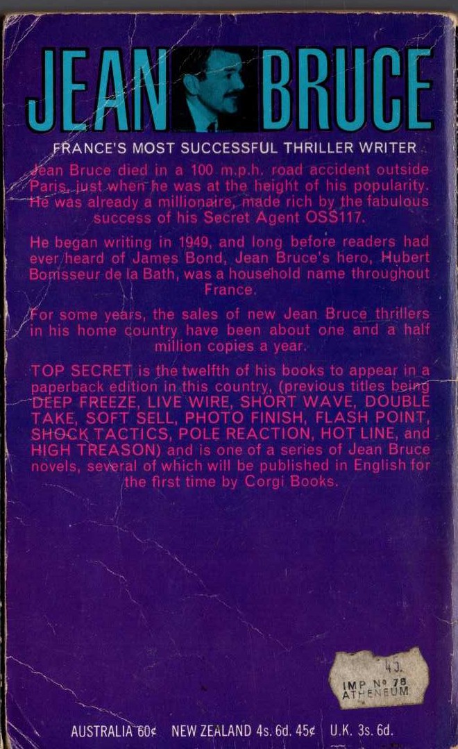 Jean Bruce  TOP SECRET magnified rear book cover image